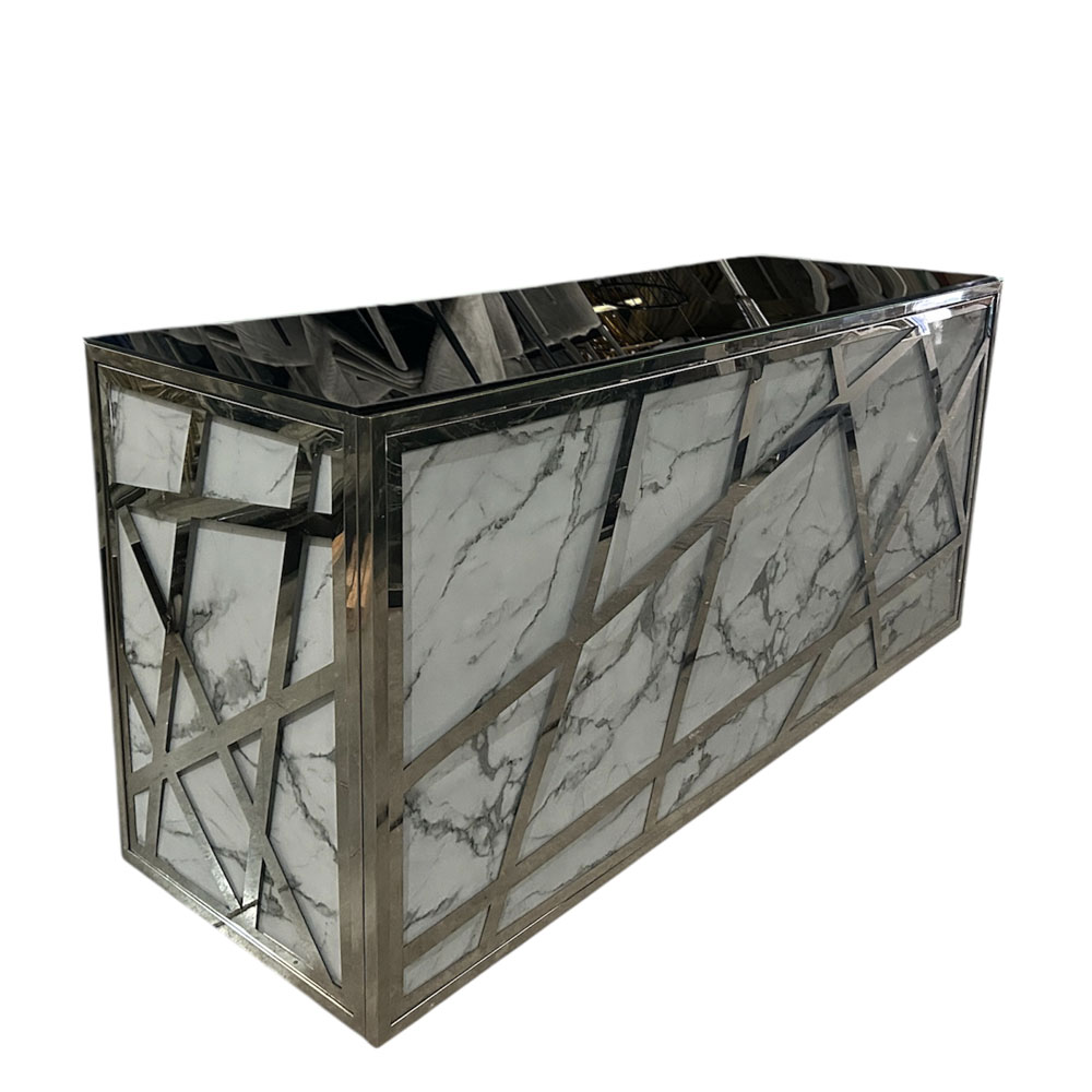 Barra Cromada Mármol Blanco Cubierta Cristal Negro