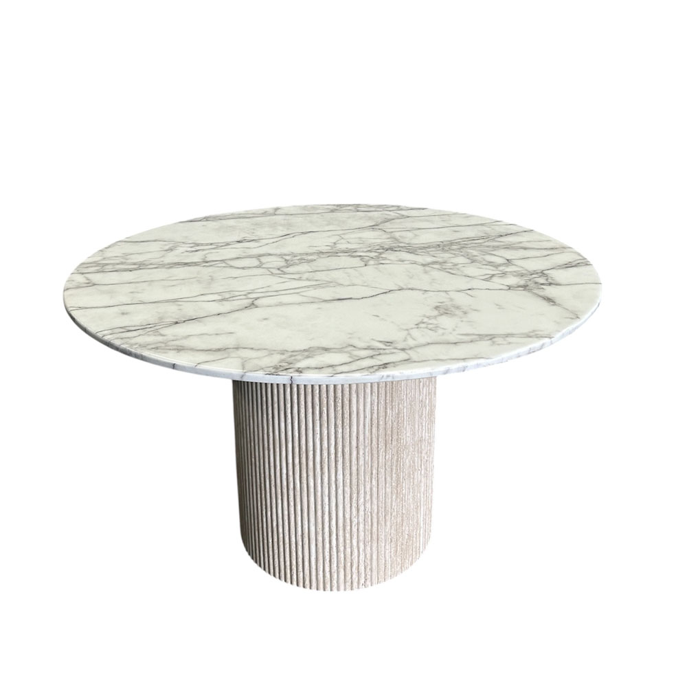 Mesa Mármol Blanco 1.20 con Base Travertino