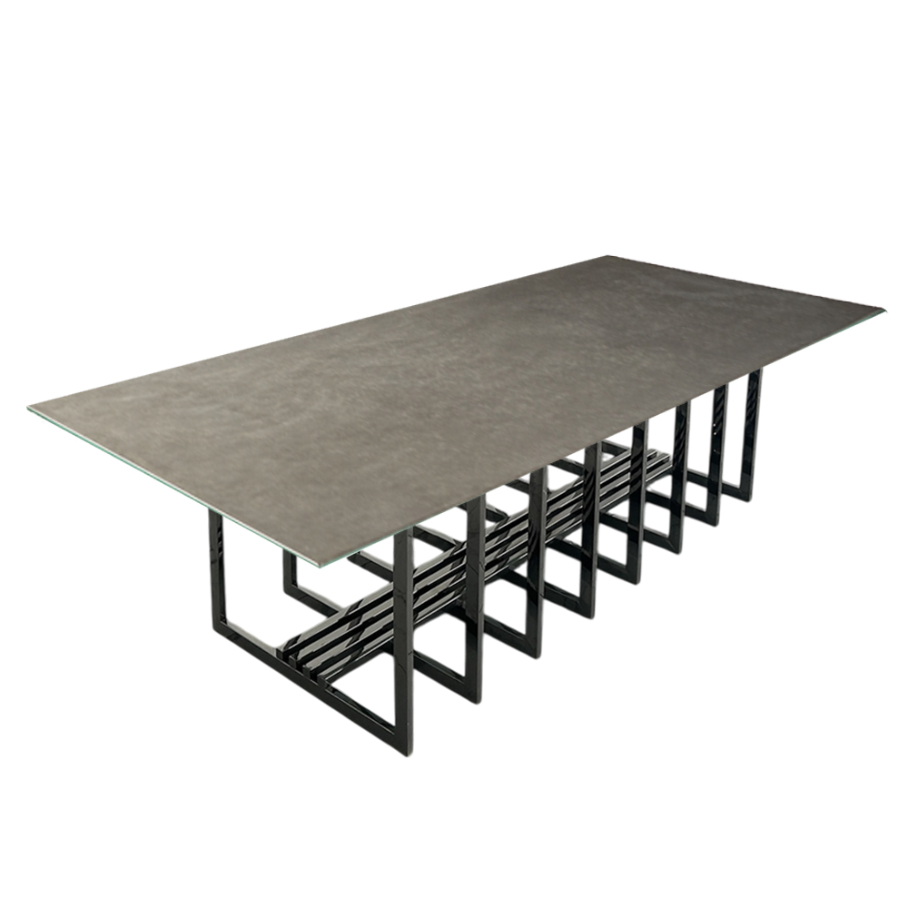 Cubierta rectangular de cristal tipo concreto con base jaula oxford