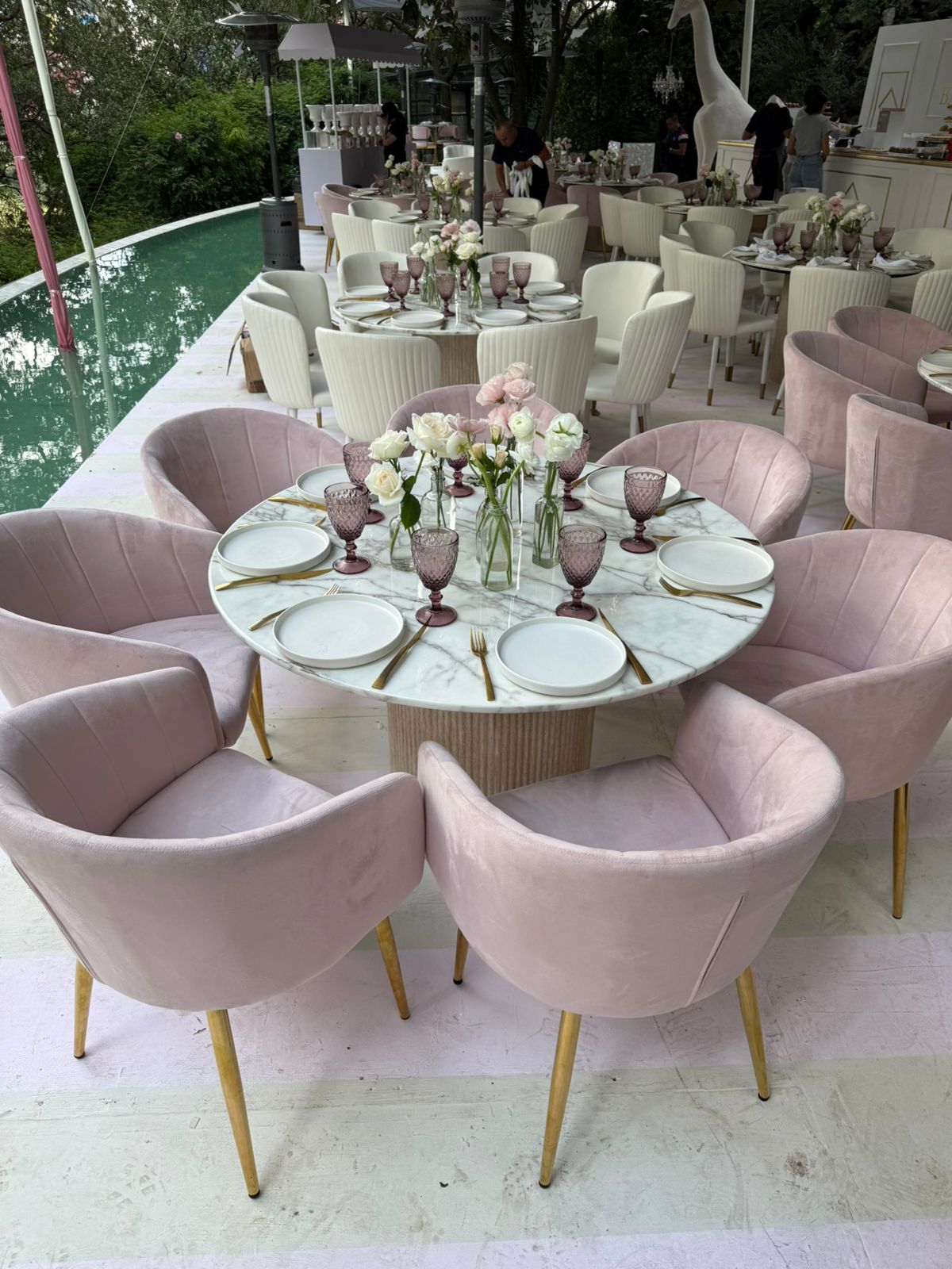 Mesa Mármol Blanco 1.20 con Base Travertino