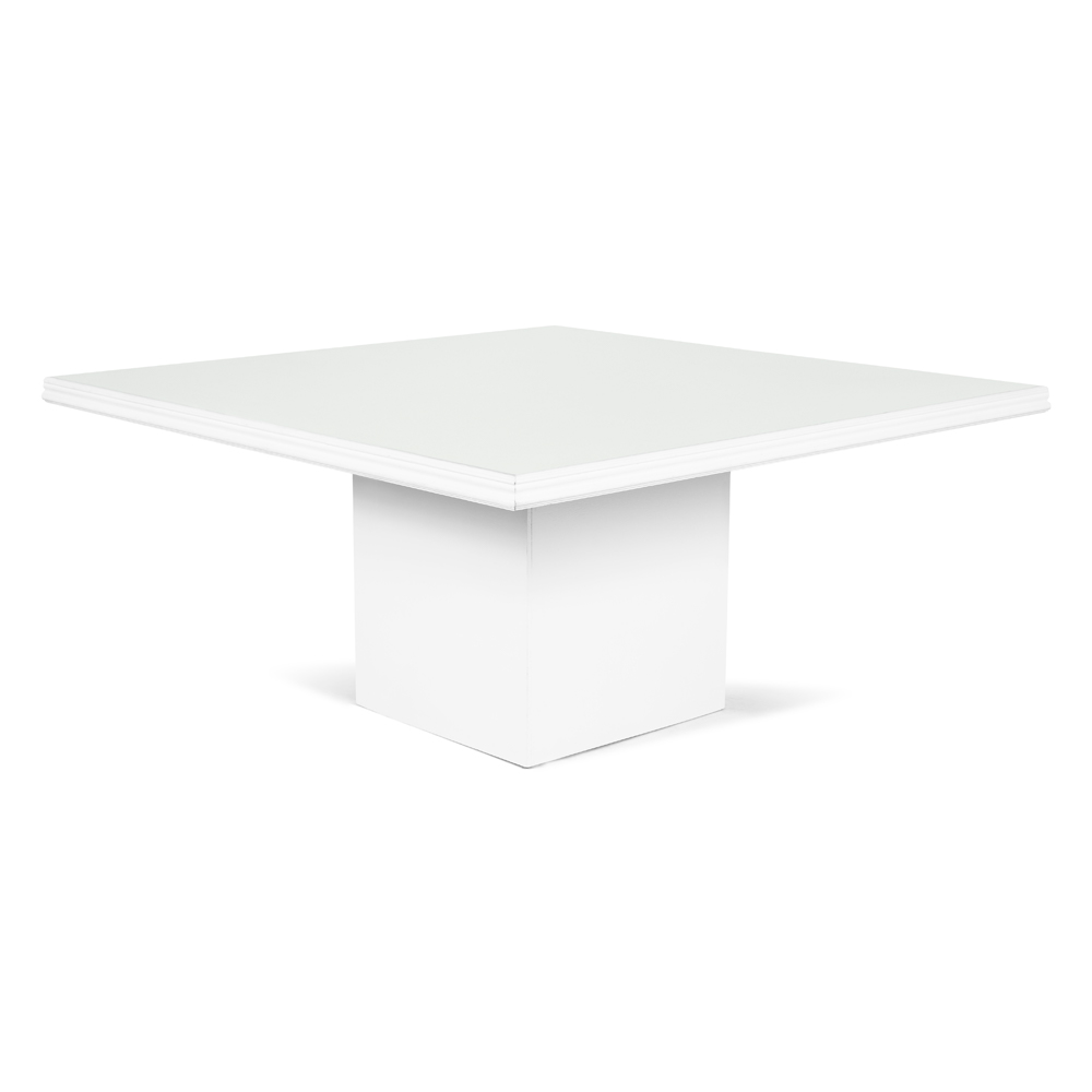 Mesa blanca de madera con cubierta de cristal blanco