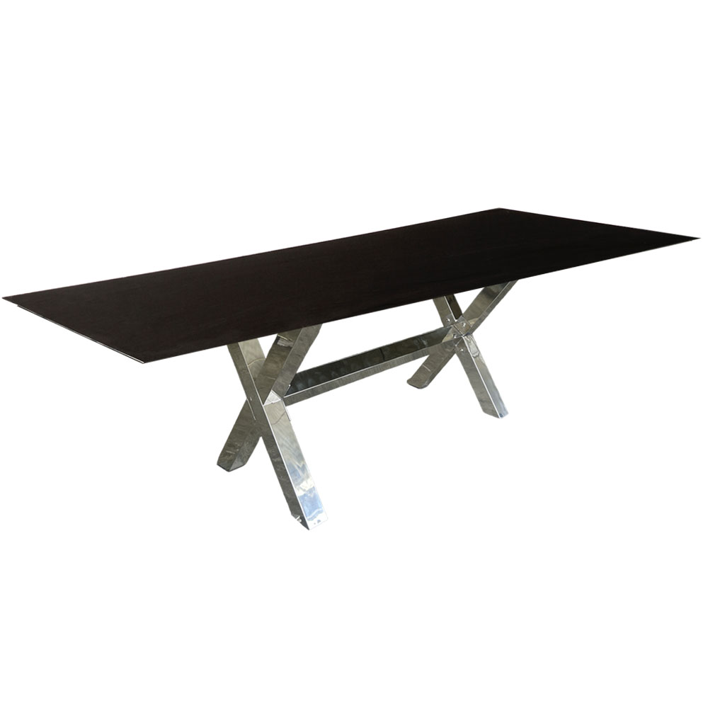 Cubierta rectangular de cristal negro con base cruceta cromada