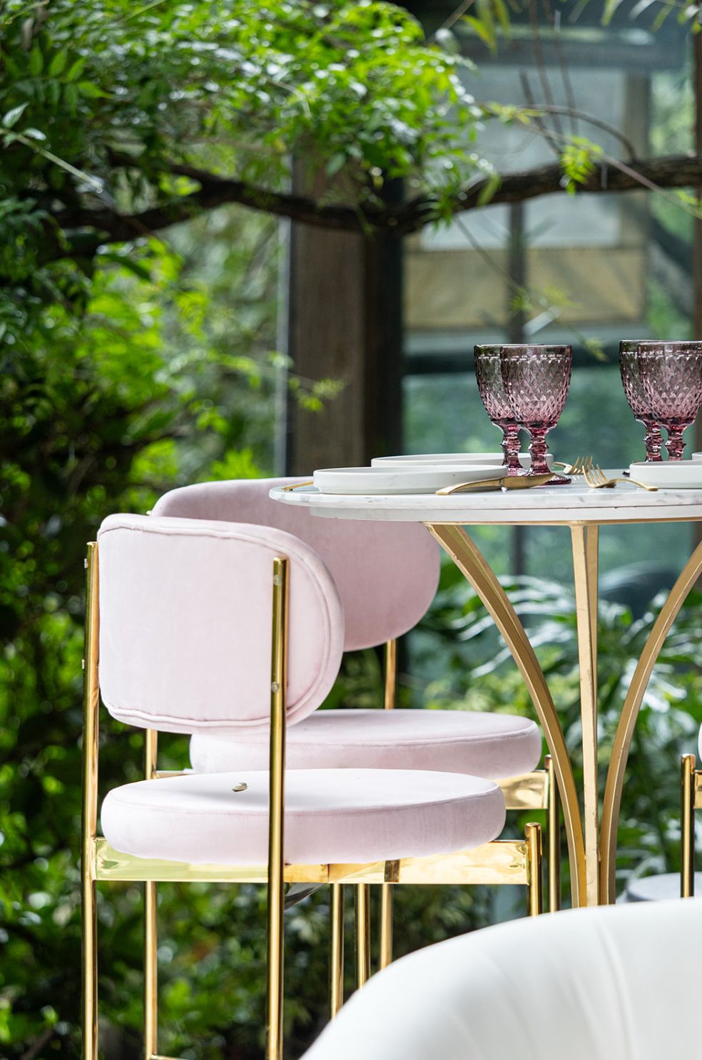 Banco Gold Terciopelo Baby Pink