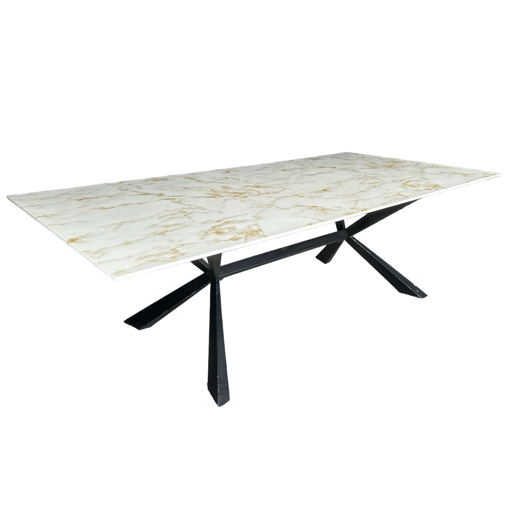 Cubierta rectangular de cristal tipo mármol blanco Calacatta Gold con base de araña