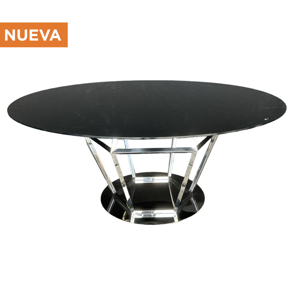 Cubierta de cristal negro circular con base diamante plateada