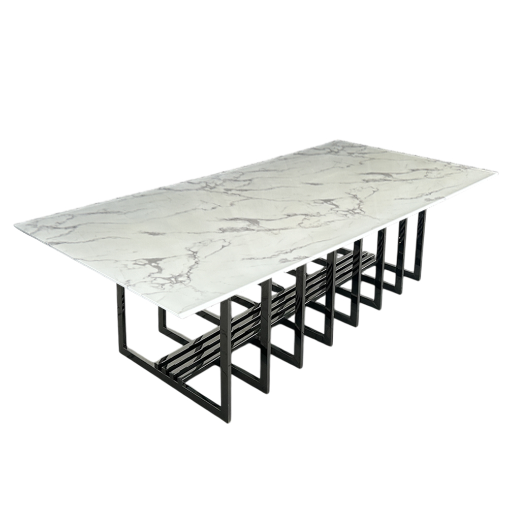 Cubierta rectangular de mármol blanco con base de jaula oxford