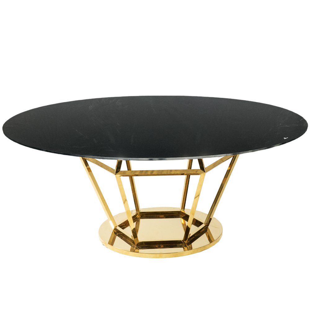 Cubierta circular de cristal negro con base diamante dorada