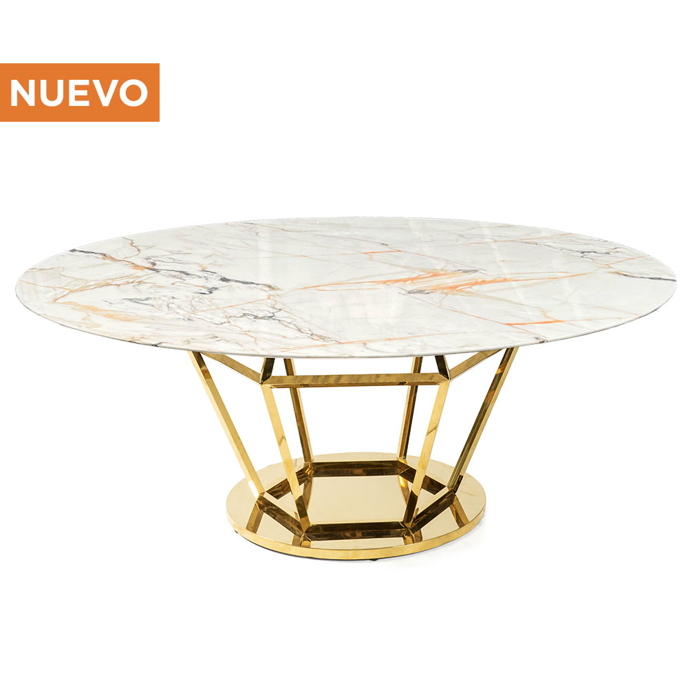 Cubierta Circular Calacatta Gold con Base Diamante Dorada