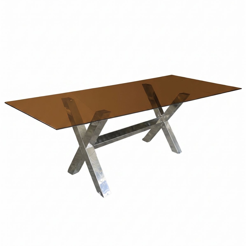 Cubierta rectangular de Cristal Tabaco con Base Cruceta Cromada