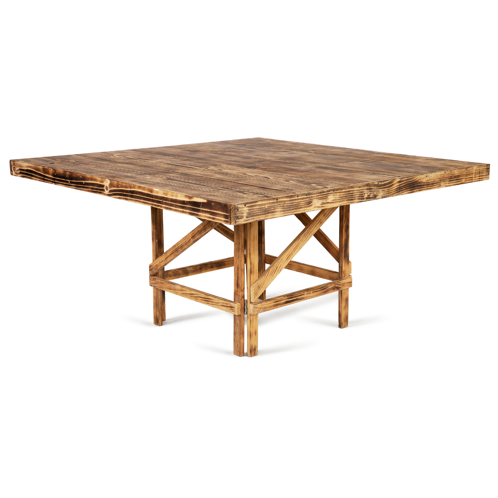 Mesa cuadrada de madera quemada