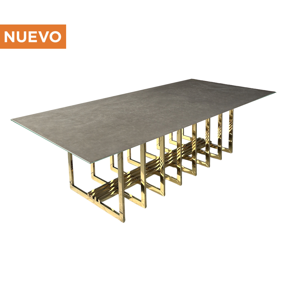 Cubierta de Cristal Tipo Concreto con Base Jaula Dorada