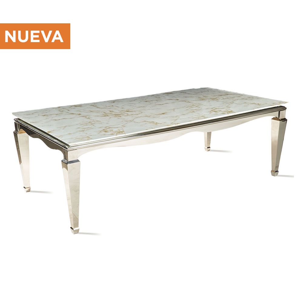 Cubierta de cristal tipo mármol Calacatta Gold rectangular con base cromada