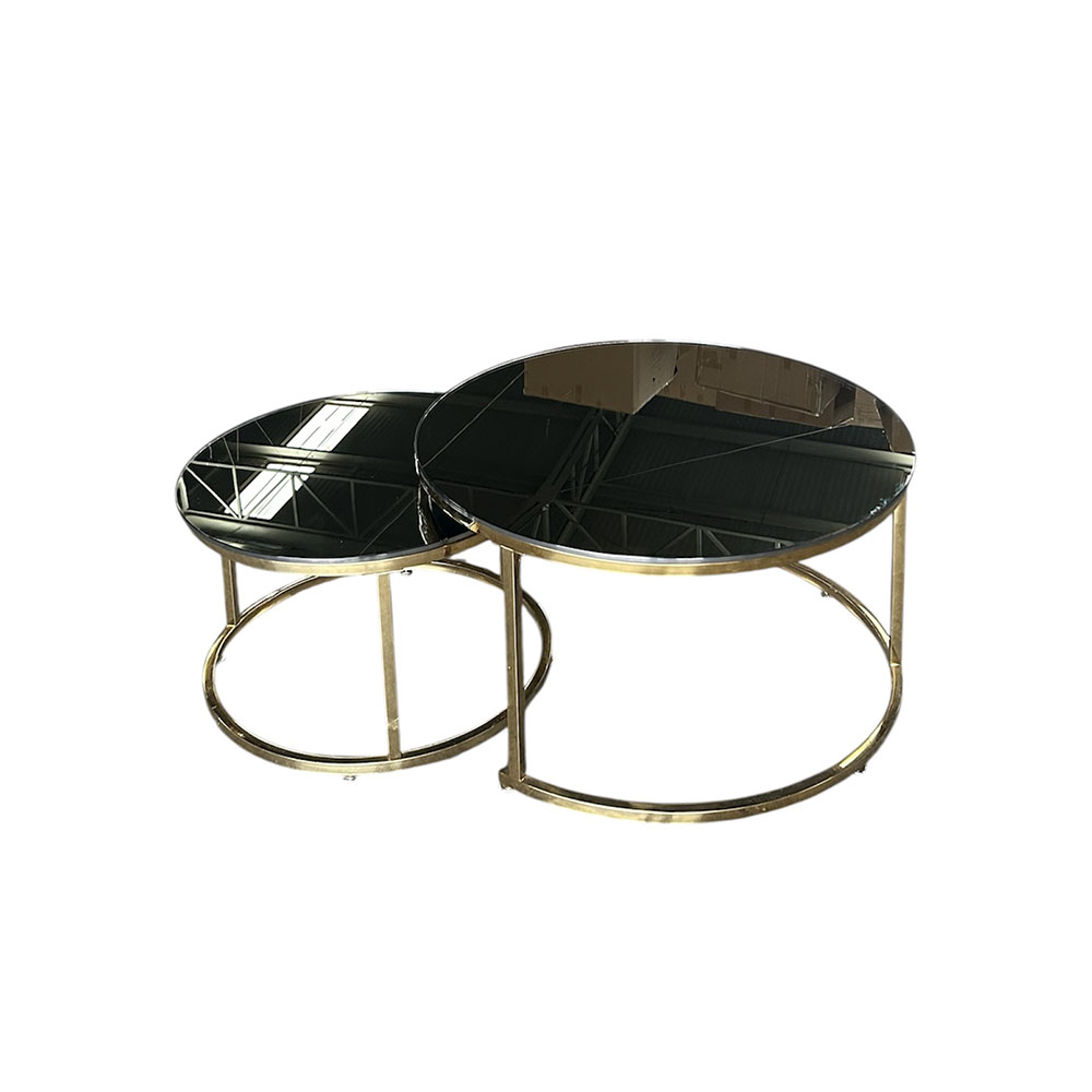 Mesa de Centro Doble Dorada con Cubierta de Espejo