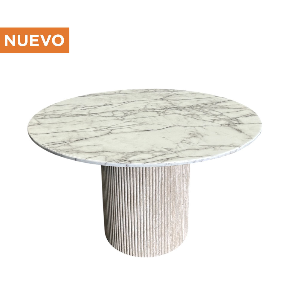Mesa Mármol Blanco 1.20 con Base Travertino