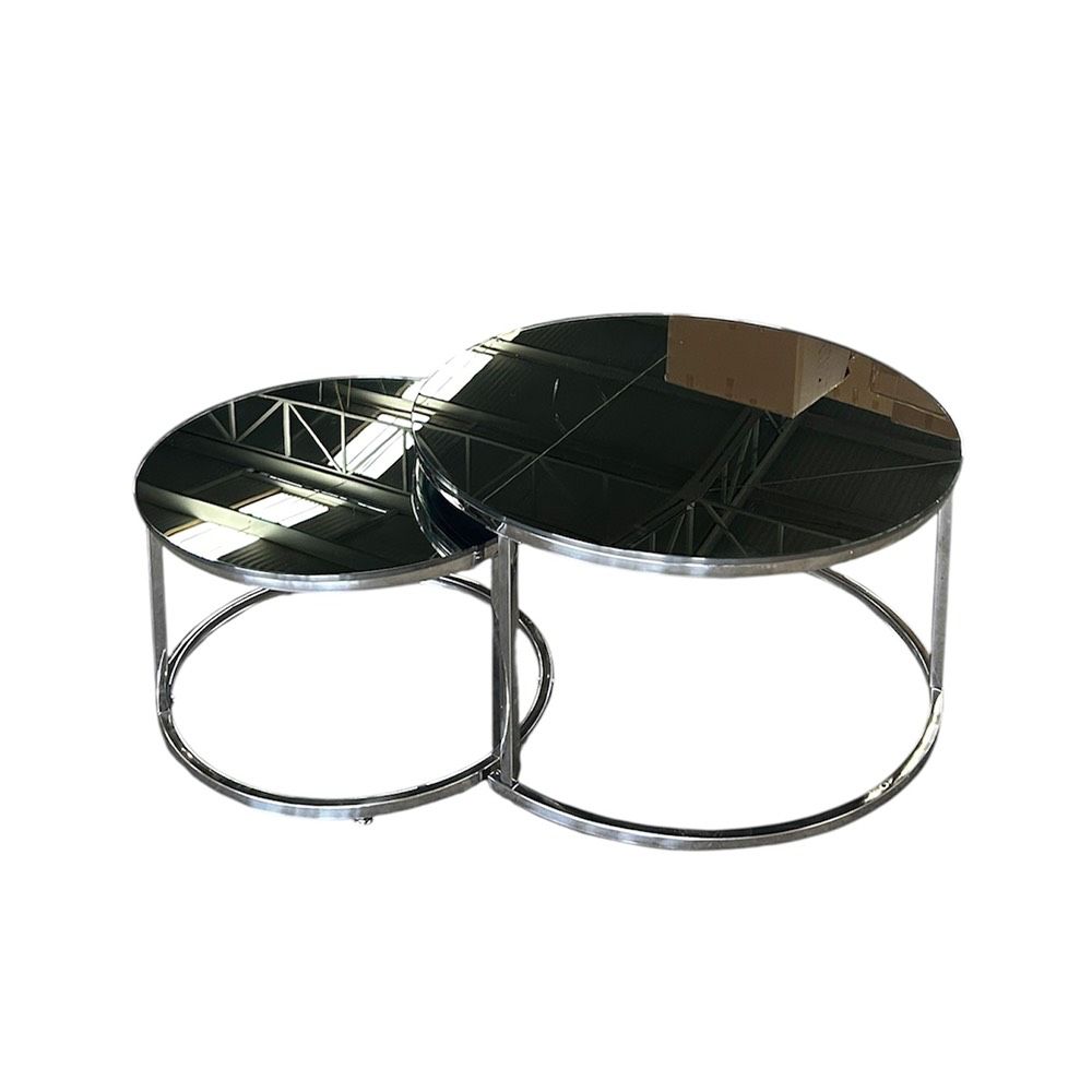Mesa de Centro Doble Plateada con Cubierta de Espejo