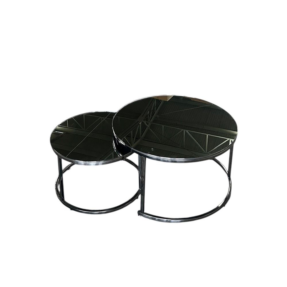 Mesa de Centro Doble Cromada Negra con Cubierta de Espejo