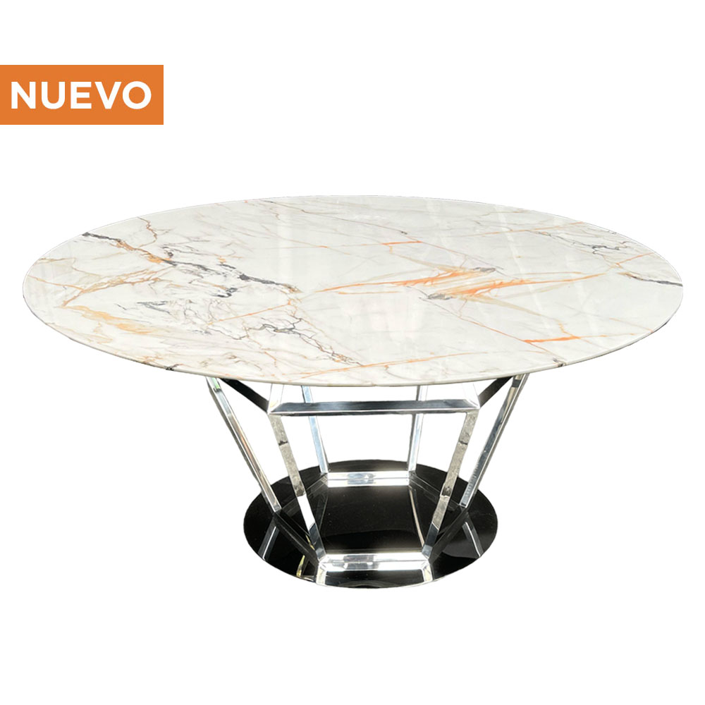 Cubierta Circular Calacatta Gold con Base Diamante Plateada